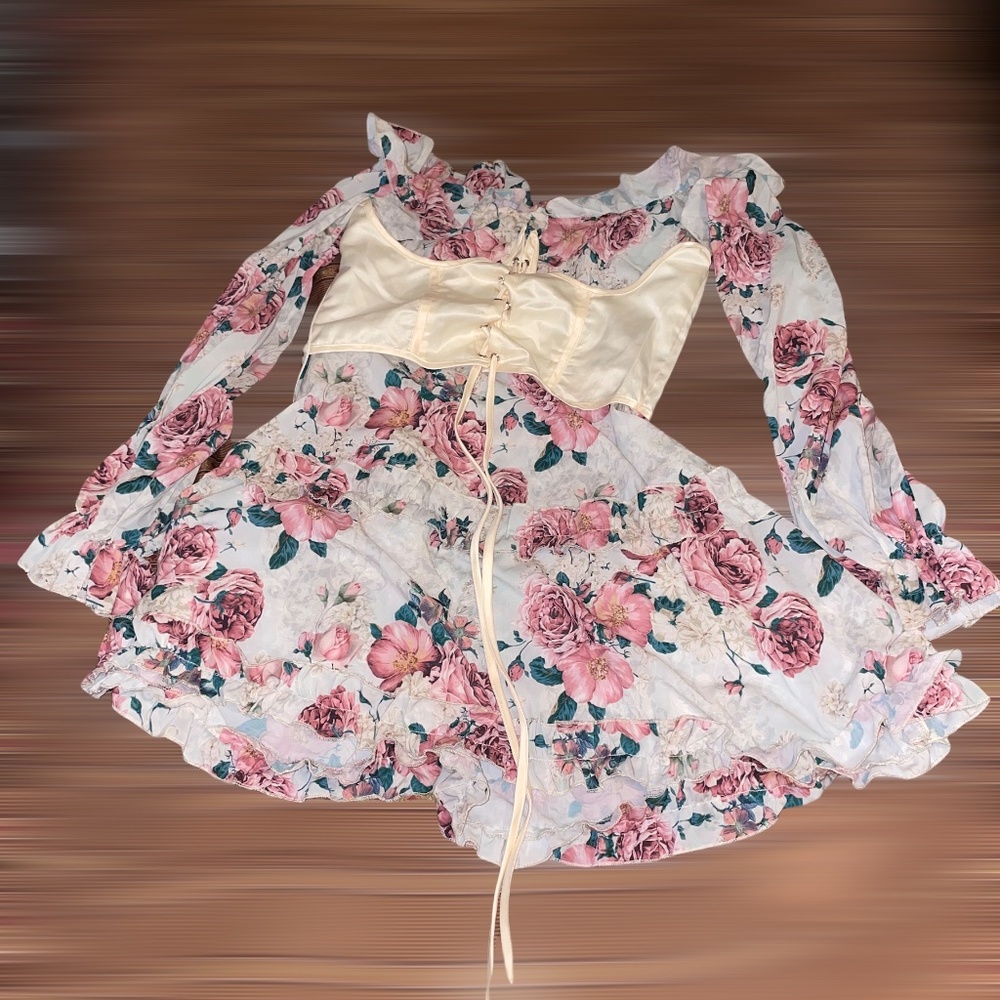 Floral corset “milk-maid” mini dress